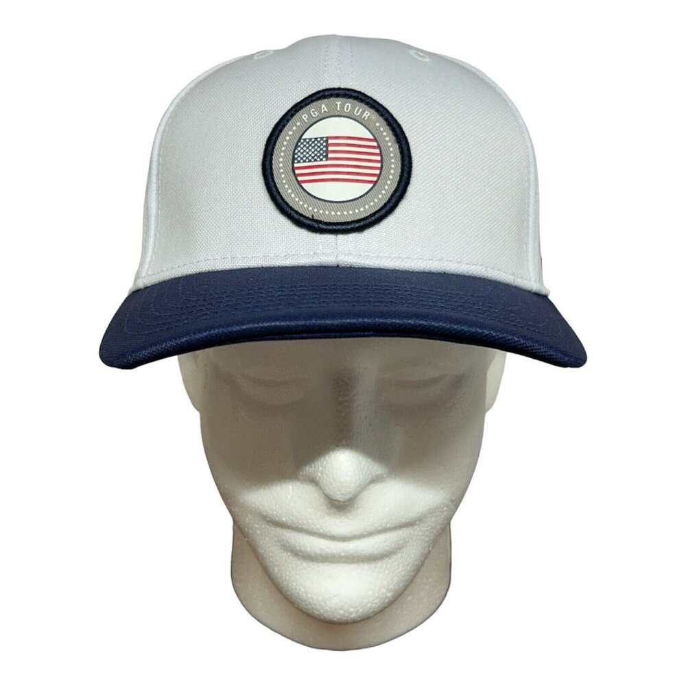 PGA Tour Pro Series Golf Hat Cap Bright White American Flag UPF Strap Back New